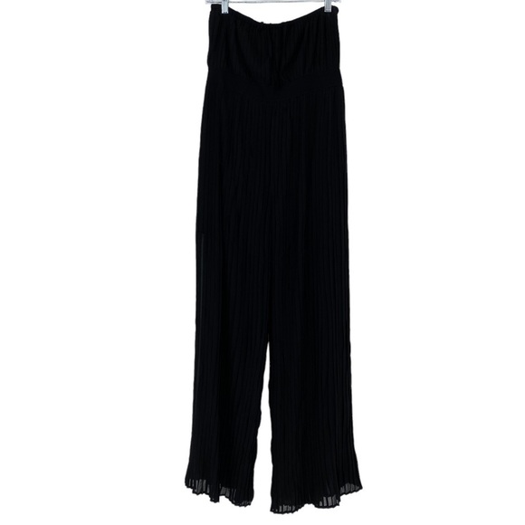 F21 black pleated beaded belt strapless wide leg jumpsuit, L - Picture 2 of 13
